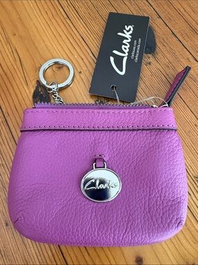 Clarks Purple Leather Coin Pouch Keyring Wallet